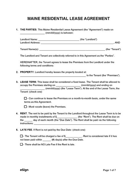 Maine Rental Lease Agreement Template [2024 ]